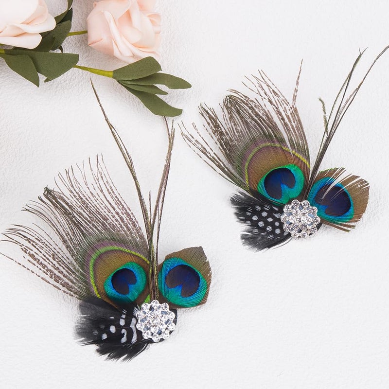Comidox Hair Clip, Cute Peacock Feather with Rhinestones, Charming Peacock Headpiece Feather Hair Accessories for Women, Weddings, Parties, Halloween, Set of 2 - Image 4